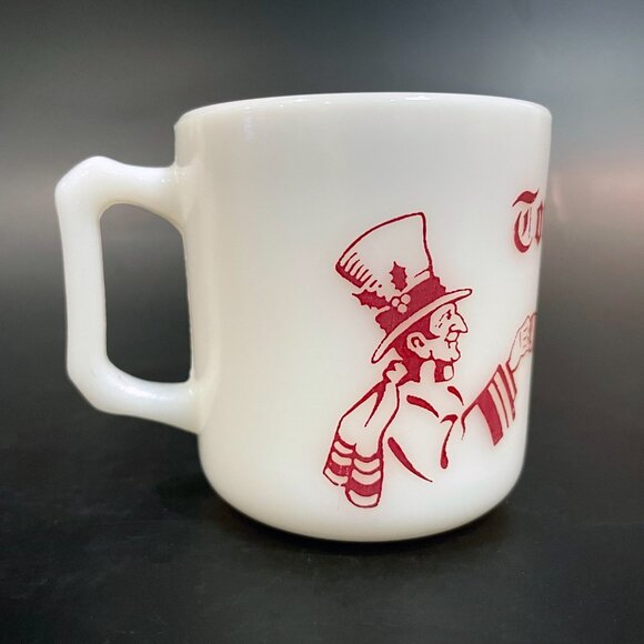 Tom & Jerry Auld Milk Glass Mug Hazel Atlas Christmas Red Graphics Candle - Picture 4 of 6